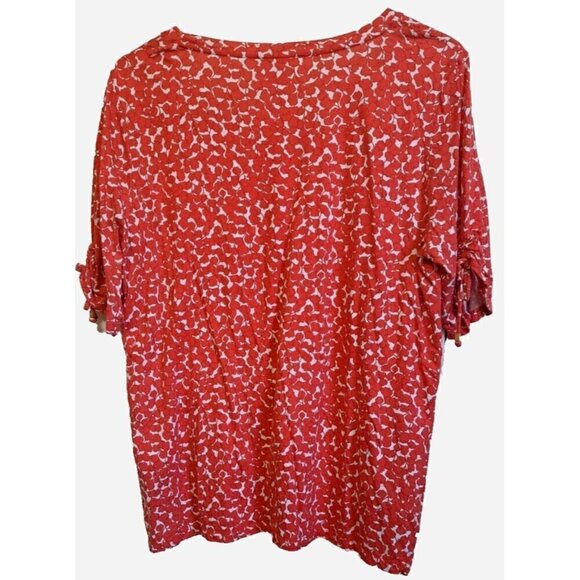 Michael Michael Kors XL Floral Multicolor Short Drawstring Sleeve Scoop Neck Top - Picture 3 of 7